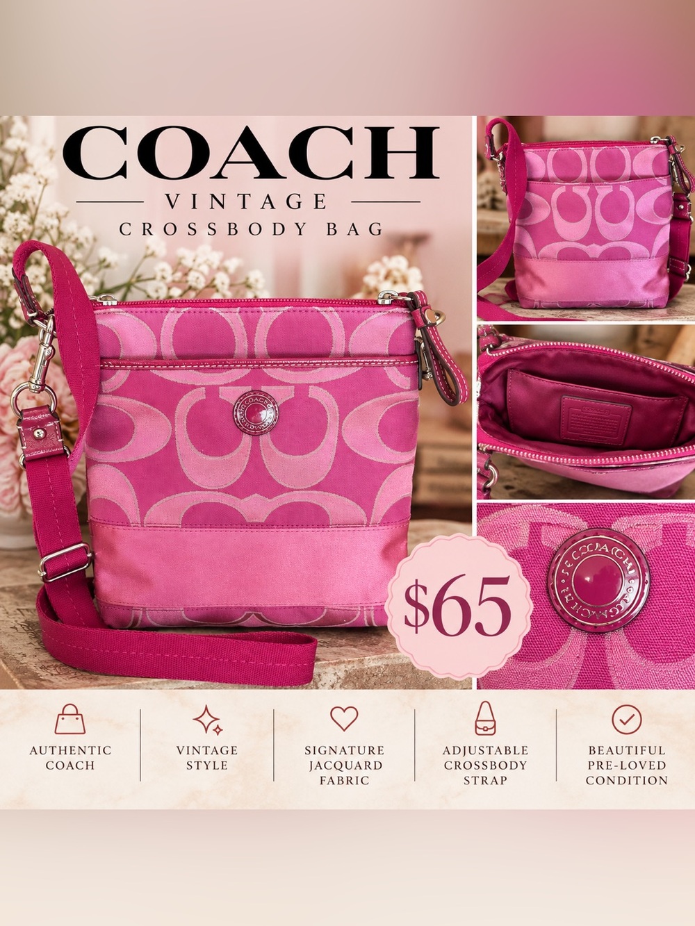 Coach Pink Signature Jacquard Crossbody Bag